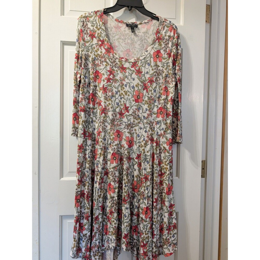 Jessica Simpson Floral Dress Womens Plus 1X Long Sleeve Handkerchief Hem